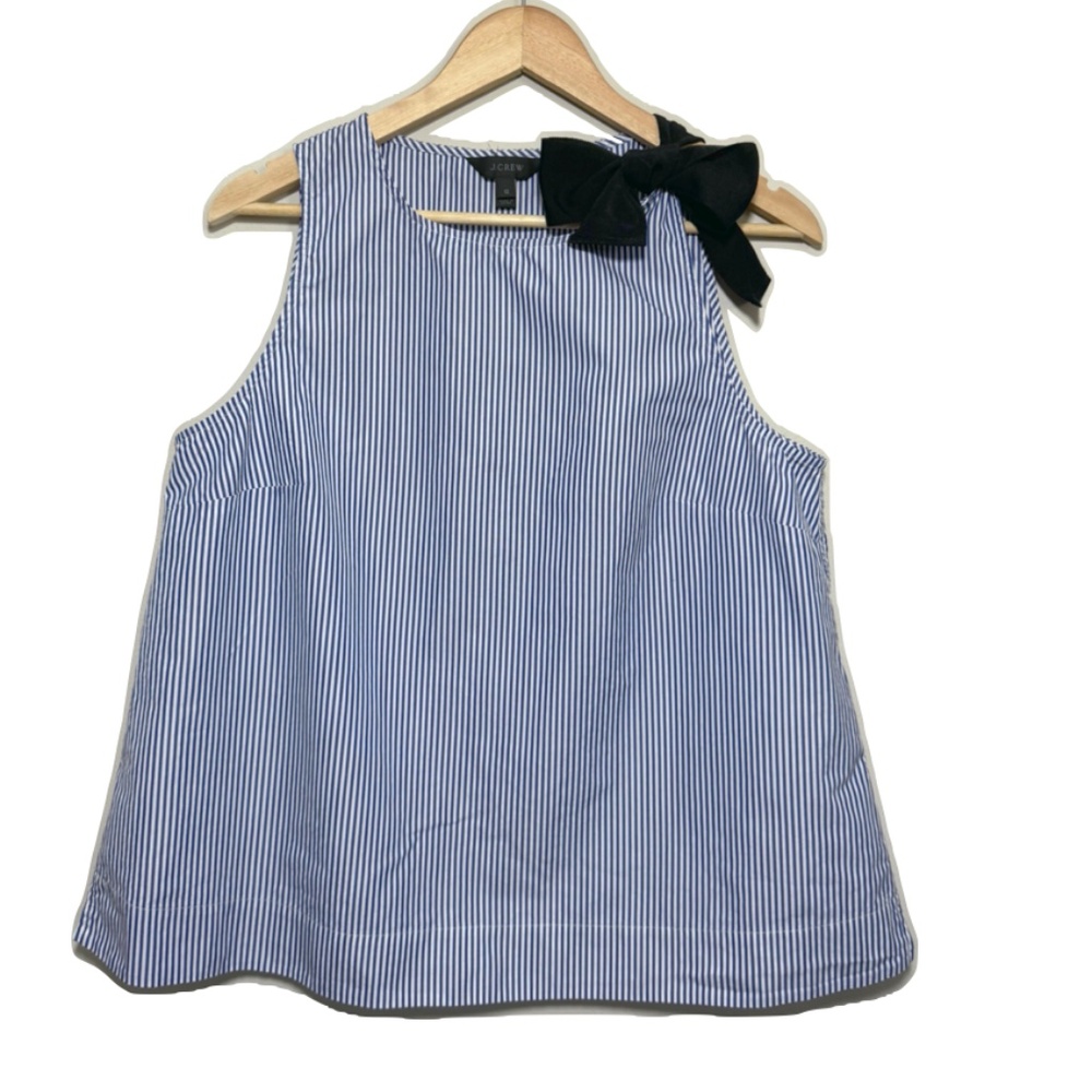 J.Crew Bow Shoulder Grosgrain Ribbon Striped Sleeveless Top Size 12 - Picture 2 of 13